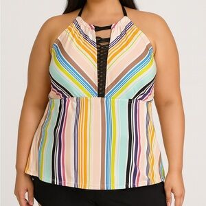Women’s Multicolor Striped Halter Swim Top